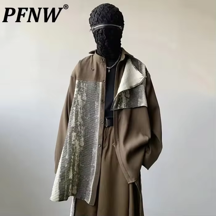 PFNW New Spring Men's Shirts Tie-dye Irregular Patchwork Turn-down Collar Long Sleeve Single Breasted Chinese Style 2025 12C290