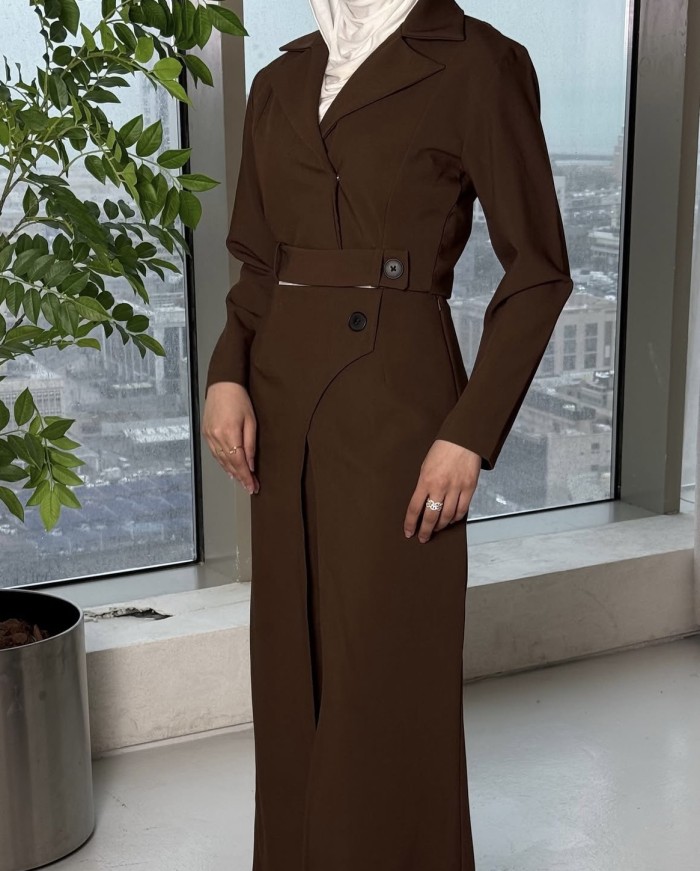 DEAT causal 2 pcs set v neck solid color long sleeve short coat Irregular high waist single button women's suit 2025 spring new fashion DLZ1133