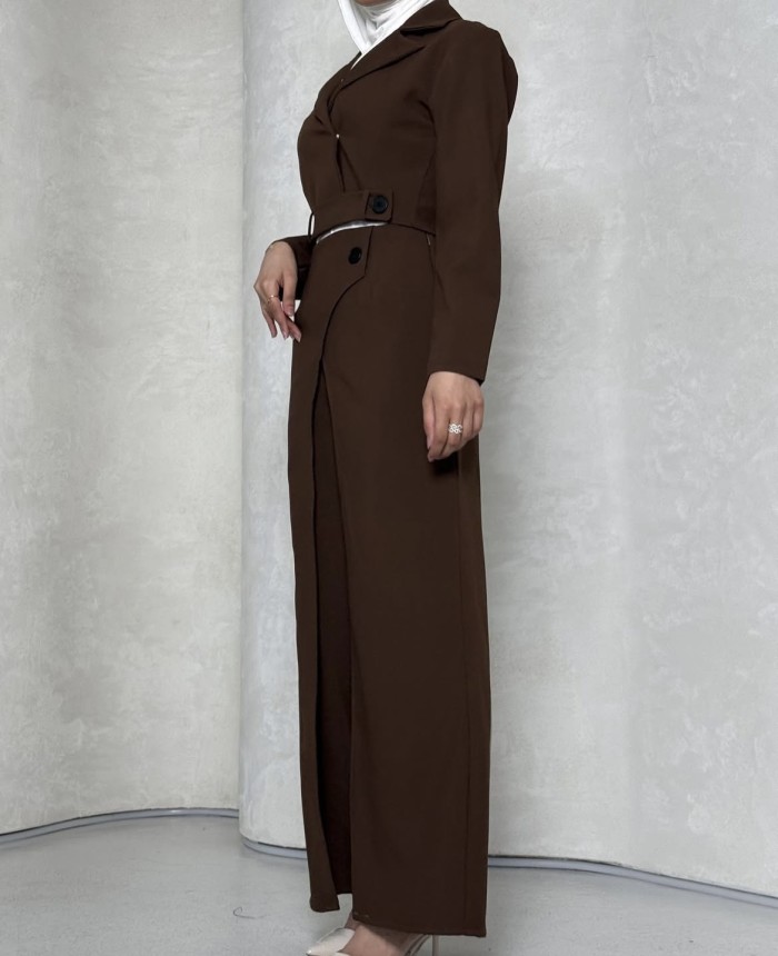 DEAT causal 2 pcs set v neck solid color long sleeve short coat Irregular high waist single button women's suit 2025 spring new fashion DLZ1133