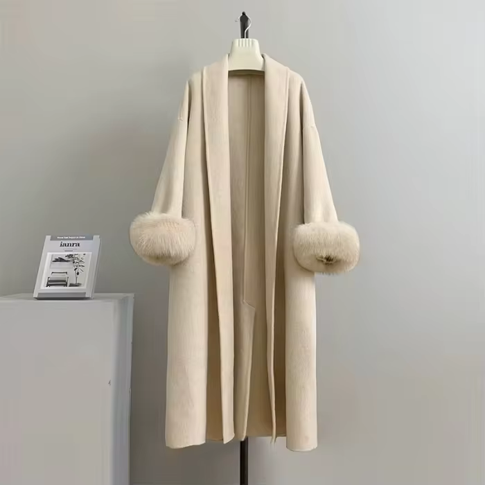 DEAT Fashion Women's Double-side Woolen Coat Lapel Loose Angola Red Sashes Fur Sleeves Short Coats Winter New Tide CPG2347