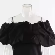DEAT Fashion Black Off Shoulder Shirt Women's Slash Neck Side Button Flods Short Sleeves Irregular Blouse New Tide 1DJ0345