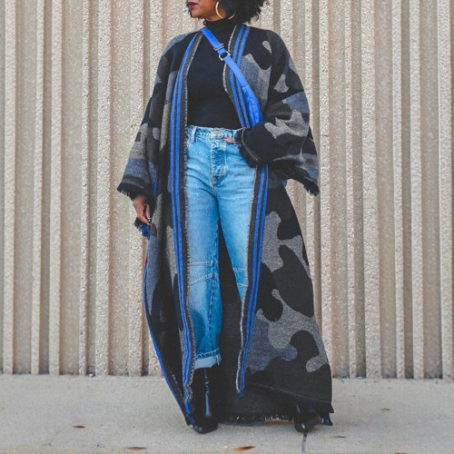 causal Scarf contrast color Rainbow stripes zipper spliced loose warm long sleeve over coat 2025 spring new fashion DLZ1137