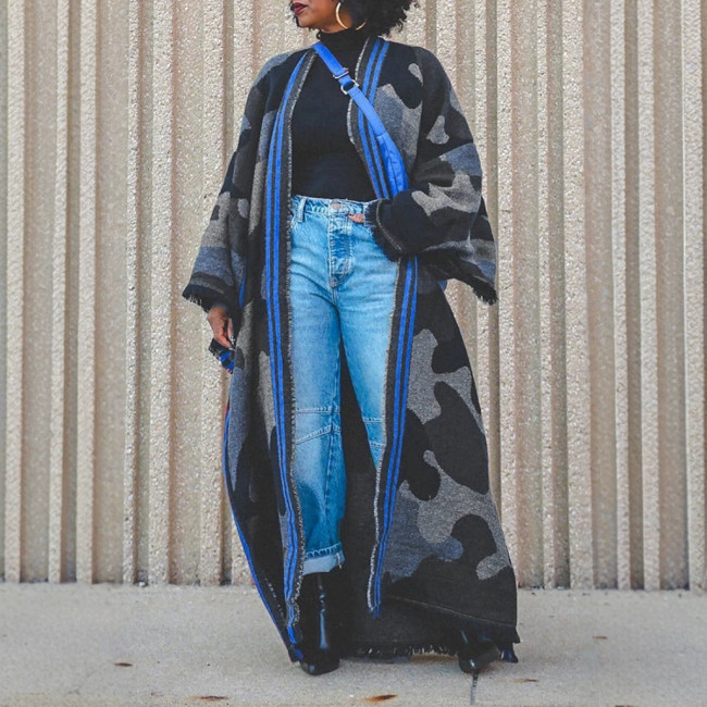 causal Scarf contrast color Rainbow stripes zipper spliced loose warm long sleeve over coat 2025 spring new fashion DLZ1137