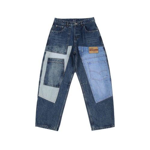 Vintage Patchwork Baggy Jeans Men Streetwear Hip Hop Loose Denim Pants DLZ53005