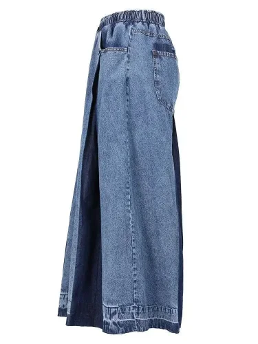avy Blue Denim Color-block Wide Leg Jeans High Waist New Loose Women Trousers Fashion Tide Spring Autumn DLZ060205