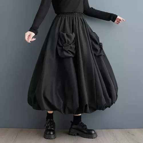 High Elastic Waist Khaki Pocket Shaped A-line Casual Half-body Skirt Women Fashion Tide New Spring Autumn DLZ61204