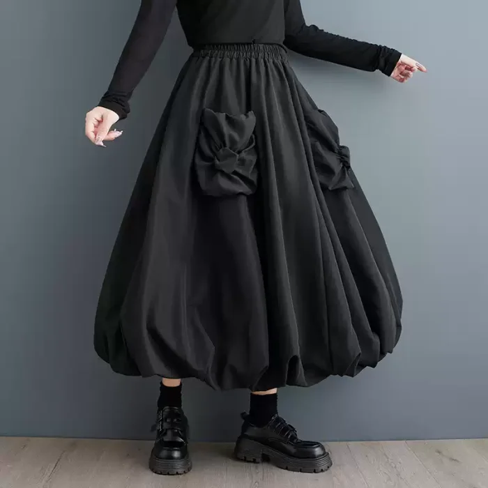 High Elastic Waist Khaki Pocket Shaped A-line Casual Half-body Skirt Women Fashion Tide New Spring Autumn DLZ61204