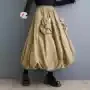 High Elastic Waist Khaki Pocket Shaped A-line Casual Half-body Skirt Women Fashion Tide New Spring Autumn DLZ61204