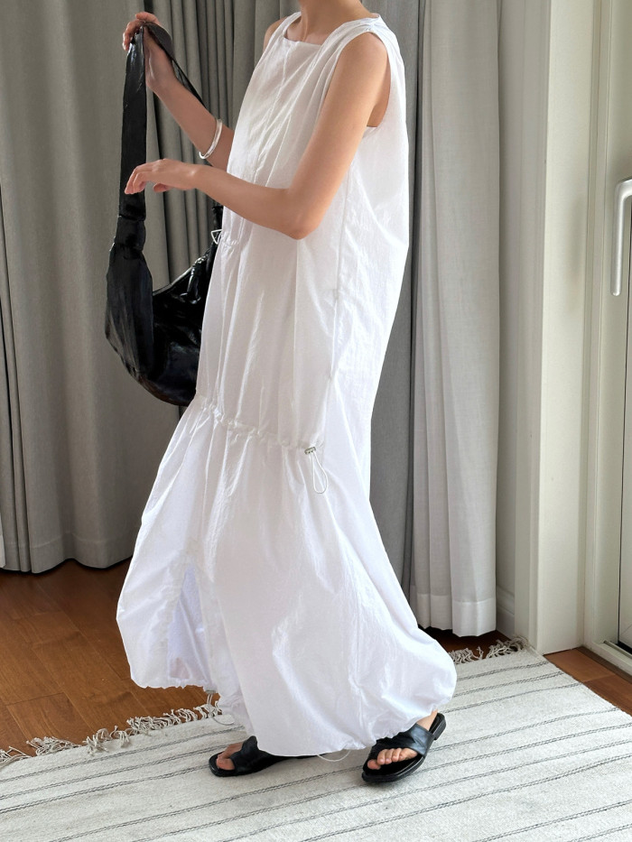 Women  Big Size Long Elegant Thin Dress New Square Collar Sleeveless Fashion Tide Spring Summer DLZ6054