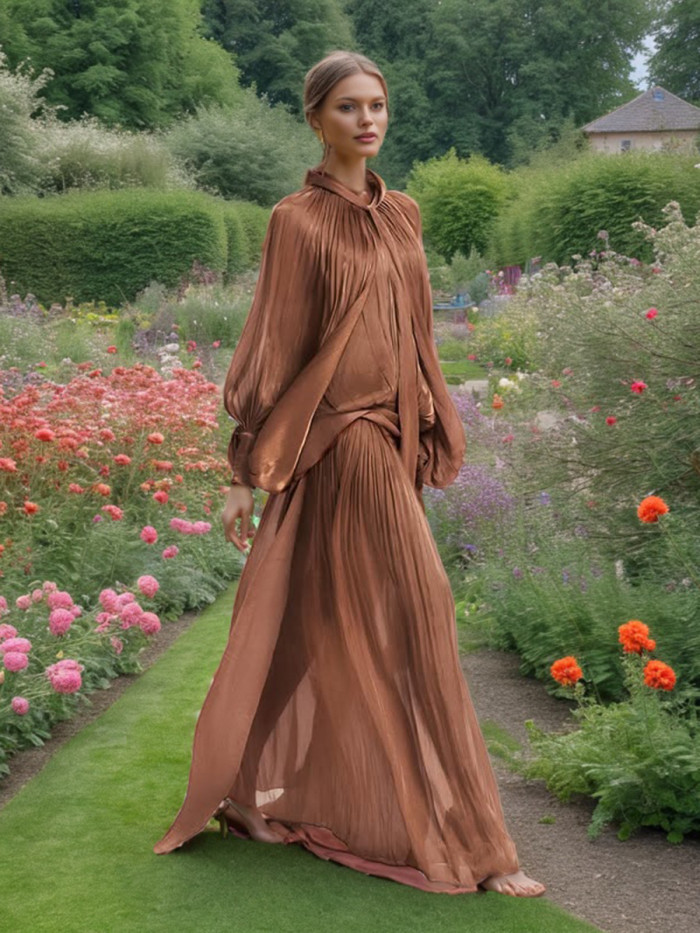 Dress Lace-up Batwing Sleeve Pleated Backless Solid Color Women's Evening Party Dresses 2025 Spring New  DLZ071801