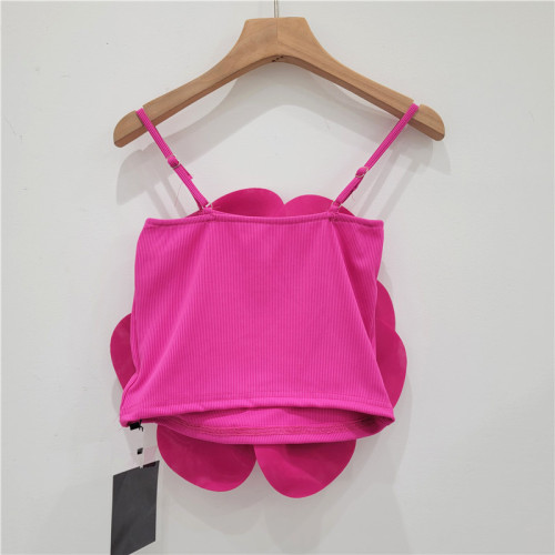 New Items Fashion Women's 3D Flower Elastic Sling Vest 2024 Summer Trendy Backless Solid Color Short Tops Female  DLZ27411