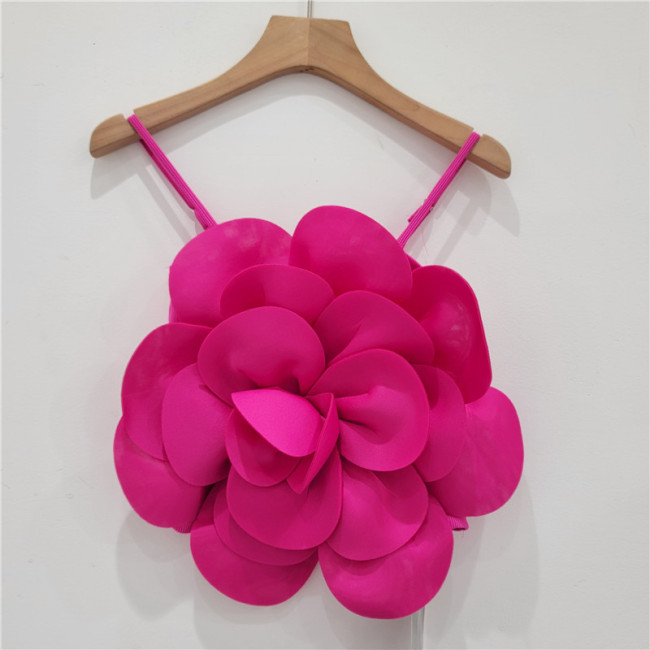New Items Fashion Women's 3D Flower Elastic Sling Vest 2024 Summer Trendy Backless Solid Color Short Tops Female  DLZ27411