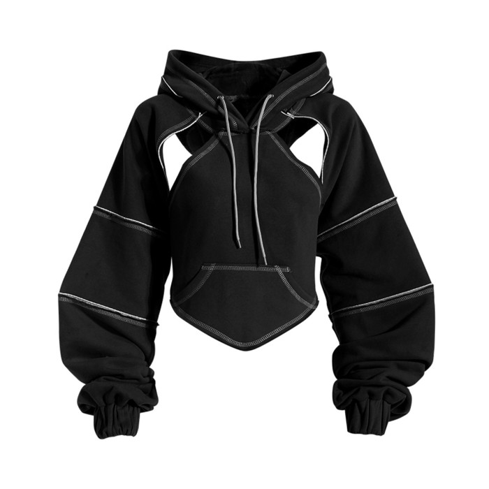 rown Back Bow Irregular Cut-out Sweatshirt New Hooded Long Sleeve Women Big Size Fashion Tide Spring Autumn  DLZ08101