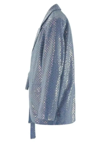 Women Blue Sequins Bandage Big Size Casual Blazer New Lapel Long Sleeve Jacket Fashion Tide Spring Autumn  CPG2108