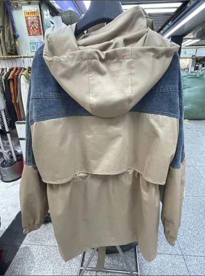 Patchwork Denim Hooded Drawstring Short Windbreaker Long Sleeve Casual Women Winter Trench Coa Coa WJK02204XL