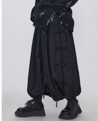 Black High Elastic Waist Side Lace-up Wide Leg Pants New Loose Fit Trousers Women Fashion Tide Spring Autumn  DLZ143601