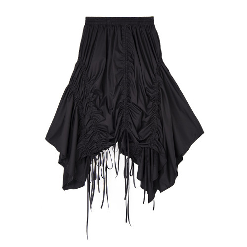 High Elastic Waist Black Irregular Hem Drawstring Half-body Skirt Women Fashion Tide New Spring Autumn DLZ8801