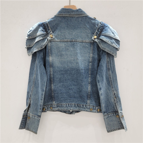 Design-inspired retro British style fashionable ruffled jacket and denim short top