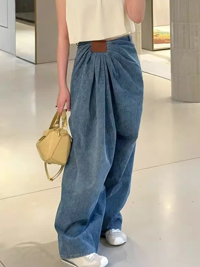 Solid Loose Casual Jeans for Women High Waist Temperament Wide Leg Pant Female Fashion Clothes New DLZ82405