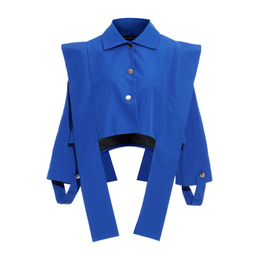 Loose silhouette, tailored with wide shoulders, long flowing belt, windbreaker, short coat DLZ083105
