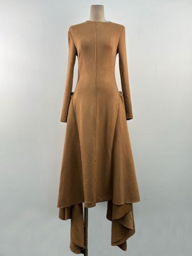 Dress Skew Collar Long Sleeves Waist Retraction Solid Color Asymmetric Hem Women's Dresses 13DL79900
