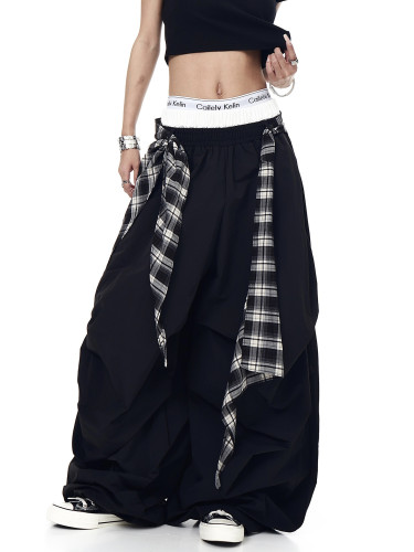 American hip-hop check-patterned curtain-style street dance layered pleated casual pants  DLZ090901S