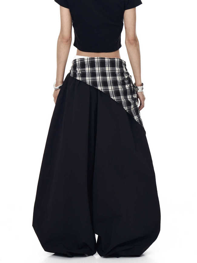 American hip-hop check-patterned curtain-style street dance layered pleated casual pants  DLZ090901S