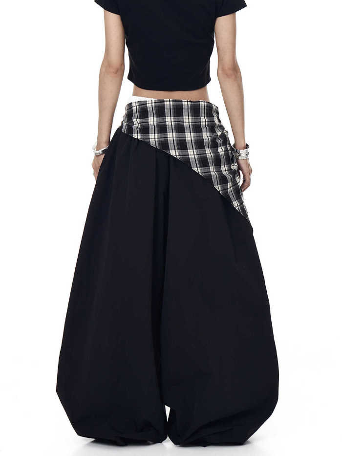American hip-hop check-patterned curtain-style street dance layered pleated casual pants  DLZ090901S