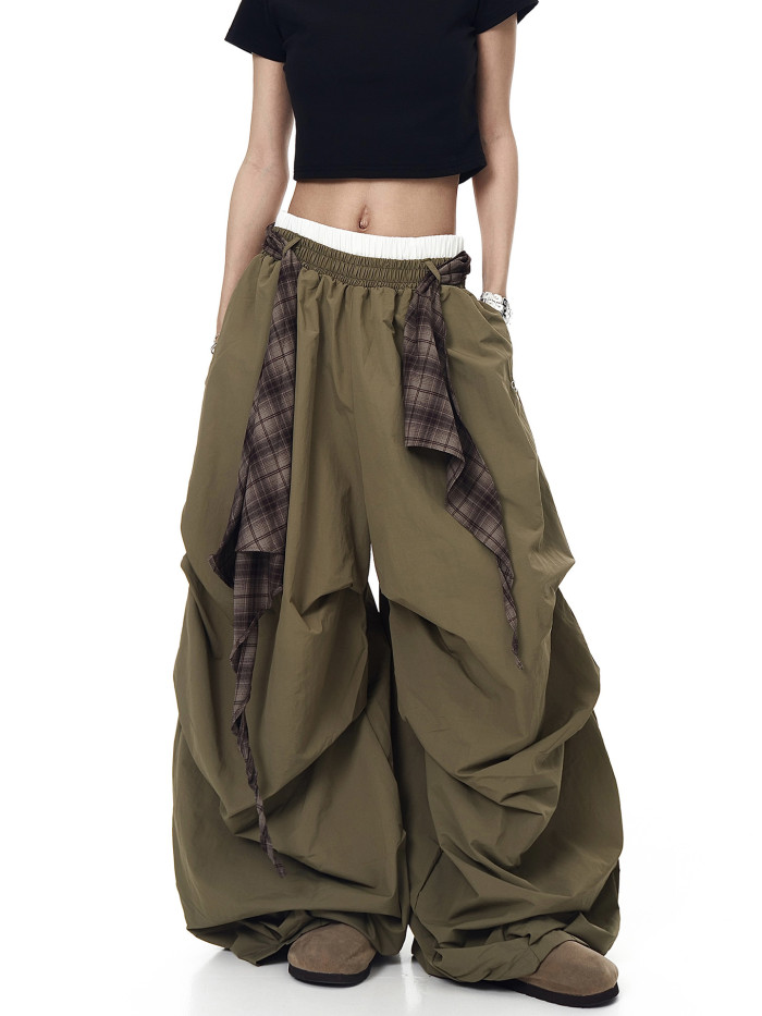 American hip-hop check-patterned curtain-style street dance layered pleated casual pants  DLZ090901S