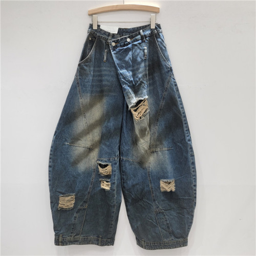 Blue trendy ripped denim skinny pants with wide legs  DLZ91205M