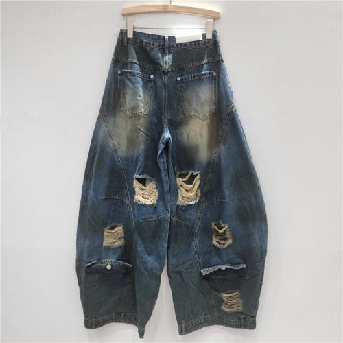 Blue trendy ripped denim skinny pants with wide legs  DLZ91205M