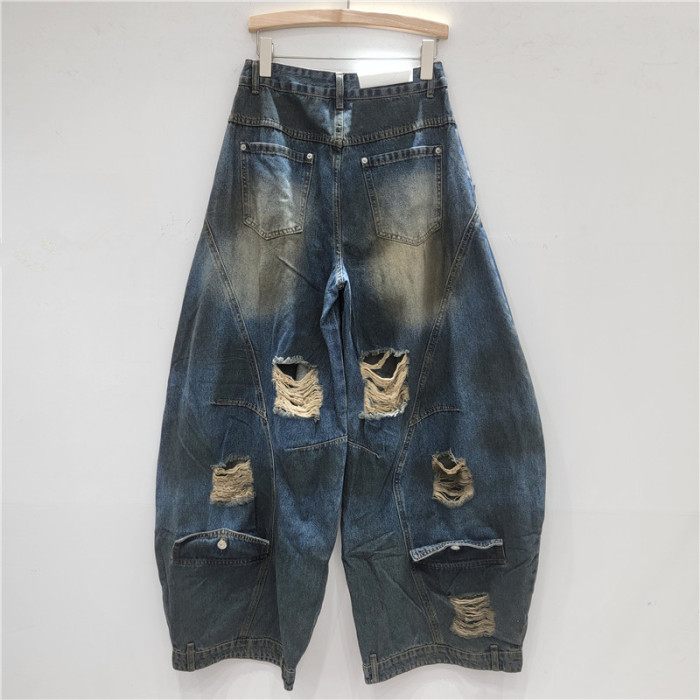 Blue trendy ripped denim skinny pants with wide legs  DLZ91205M