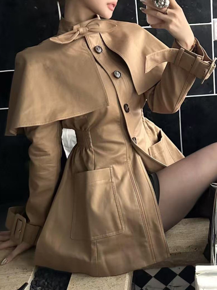 Single-button bowtie design long-sleeved fitted jacket-style coat  DLZ16204S