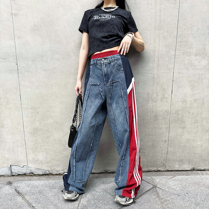 New season loose-fit jeans with high-waist and fringed design, highly versatile DLZ91703