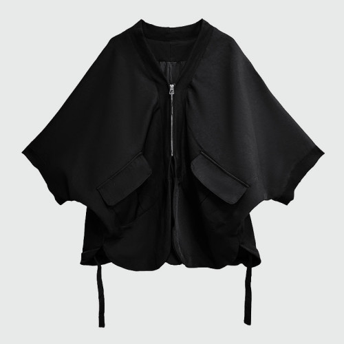 Batwing sleeve patch pocket solid color cardigan windbreaker  DLZ92001