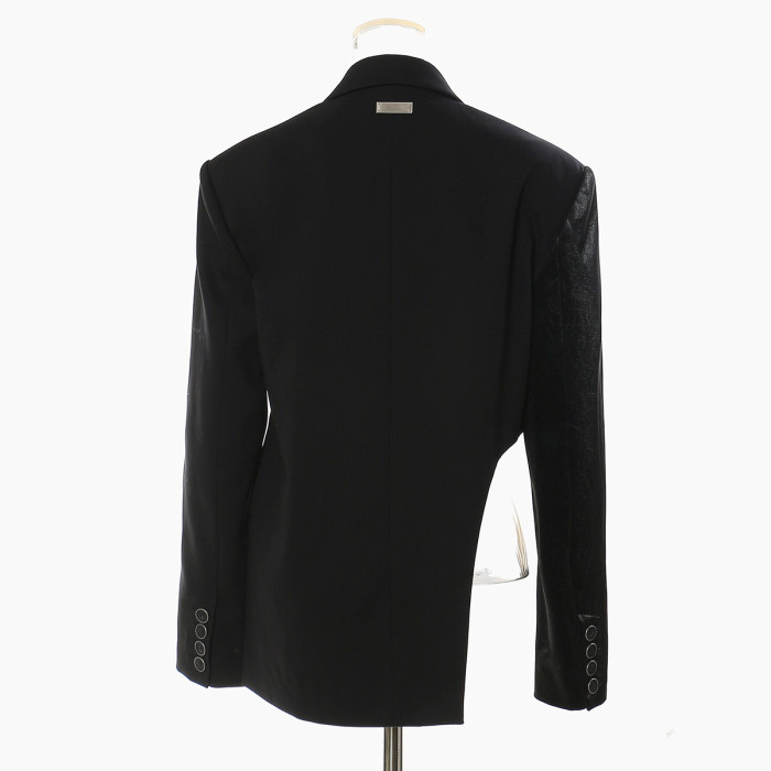 Women Black Irregular Pu Leather Blazer New Lapel Long Sleeve Loose Fit Jacket Fashion Tide Spring Autumn DLZA746601S