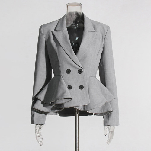 Grey new style V-neck quilted leaf design coat DLZ092602S