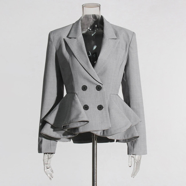 Grey new style V-neck quilted leaf design coat DLZ092602S
