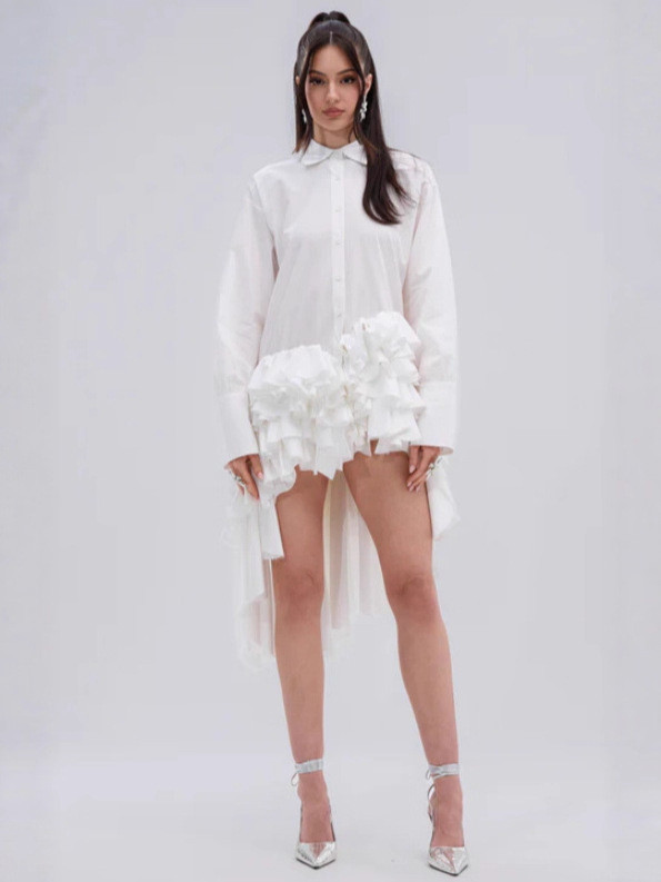 Fall new style asymmetric bow-front bottom loose mid-length shirt DLZ1300S