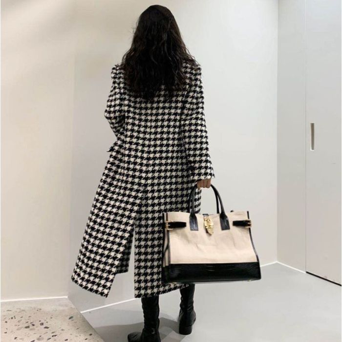 New Korean-style classic houndstooth mid-length over-knee wool coat  DLZ10609S