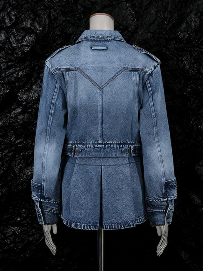 New fashionable ruffled single-button lapel three-dimensional denim coat DLZ10045S