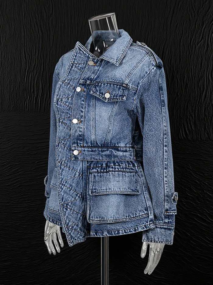 New fashionable ruffled single-button lapel three-dimensional denim coat DLZ10045S