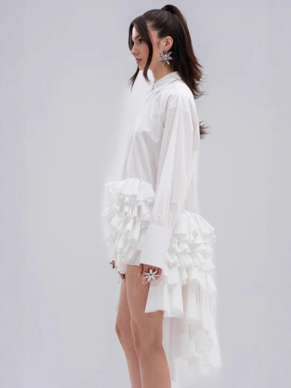 Fall new style asymmetric bow-front bottom loose mid-length shirt DLZ1300S