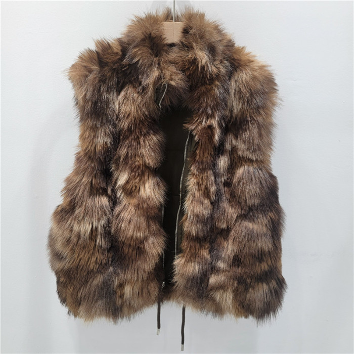New faux fur leather jacket for women with warm design, double-sided wear, eco-friendly fur-like fabric, long coat with collar.  DLZ25016