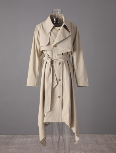 Khaki Deconstruction Trench Coat Women's Lapel Loose Single Breasted Sashes Irregular Windbreaker Autumn New  YX037804S