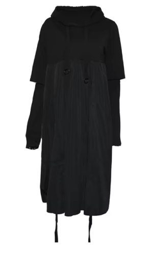 Women Black Drawstring Hollow Out Big Size Irregular Dress New Hooded Long Sleeve Fashion Tide Spring Autumn  JD076