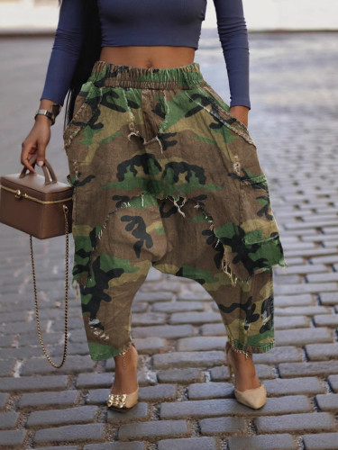Personalized trendy distressed and frayed denim pants, stylish and loose harem pants DLZ101709