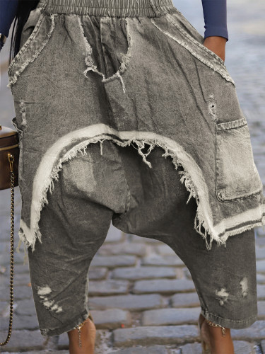 Personalized trendy distressed and frayed denim pants, stylish and loose harem pants DLZ101709