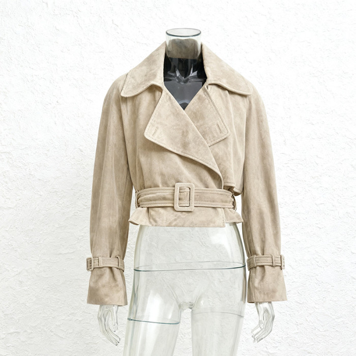 Fashionable trend short-sleeved coat, new style, retro, unique, solid color, versatile, drawstring waist, casual jacket  DLZ10216S