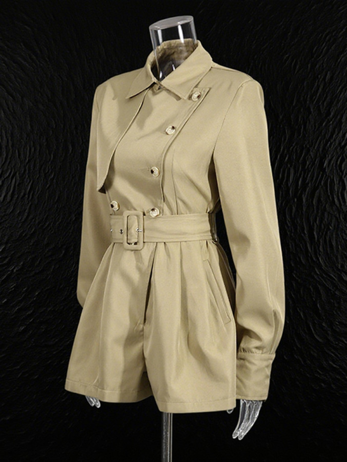 Elegant and stylish new collar-style high-waisted premium feel pure color one-piece pants for women DLZ102304S 
